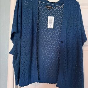 torrid - Retro Chic Teal-Blue Pointelle Open-Knit Cardigan